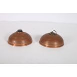 TWO VINTAGE COPPER LIDDED CONTAINERS of circular spreading form
