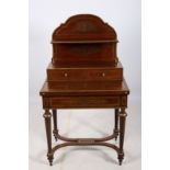 A VERY FINE 19TH CENTURY MAHOGANY AND BRASS INLAID DESK the superstructure with open shelves and