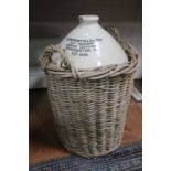 DUCKWORTH & CO DISTILLERY Old Trafford Manchester ten gallon stoneware spirit jug in wicker basket