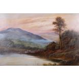 SCOTTISH SCHOOL MOUNTAIN LANDSCAPE WITH RIVER AND CATTLE Oil on canvas Indistinctly signed lower