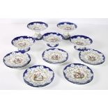 A VICTORIAN CHINA FIFTEEN PIECE FRUIT SET the white and blue ground decorated with foliage and