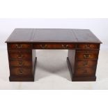 A GOOD GEORGIAN DESIGN MAHOGANY PEDESTAL DESK of rectangular outline the shaped top with tooled