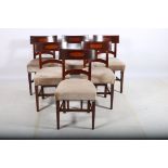 A FINE SET OF SIX GEORGIAN MAHOGANY AND SATINWOOD INLAID DINING CHAIRS each with a curved top rail