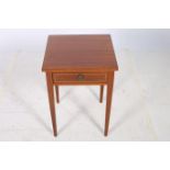 A SHERATON MAHOGANY AND SATINWOOD INLAID LAMP TABLE the square top with frieze drawer on square