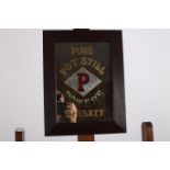 AN ADVERTISING MIRROR inscribed Pure Pot Still Powers Whiskey in hardwood frame 38cm x 28cm