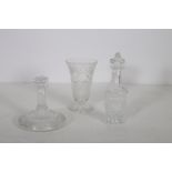 A COLLECTION OF GLASS WARE to include a Waterford cut glass vase decanters water jug etc etc on