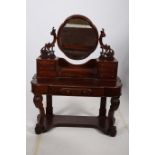 A 19TH CENTURY DUCHESS DRESSING TABLE the superstructure with swivel mirror above a hinged