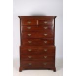 A FINE GEORGIAN MAHOGANY CHEST ON CHEST the dentil moulded cornice above two short and three long