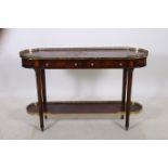 A REGENCY DESIGN WALNUT AND GILT BRASS MOUNTED SIDE TABLE the rectangular top with rounded ends and