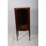 A 19TH CENTURY MAHOGANY AND SATINWOOD INLAID CHINA DISPLAY CABINET of rectangular bowed outline the