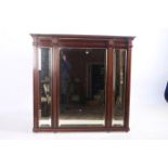 A REGENCY MAHOGANY AND BRASS INLAID COMPARTMENTED OVERMANTLE MIRROR of rectangular breakfront