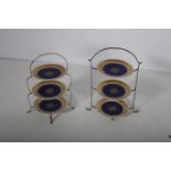 TWO SILVER PLATED THREE TIER CAKE STANDS with Bavaria china plates 38cm (h)