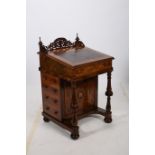 A VERY FINE 19TH CENTURY WALNUT AND MARQUETRY DAVENPORT the superstructure with pierced three