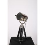 A RETRO CHROME AND HARDWOOD TELESCOPIC TABLE LAMP in the form of a stage light 61cm (h)