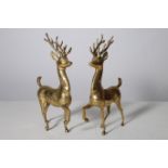 A PAIR OF BRASS ENGRAVED FIGURES each modelled as a deer shown standing 40cm (h)