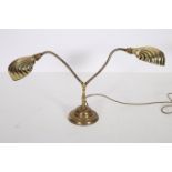 A RETRO GILT BRASS TWO BRANCH PARTNERS DESK LAMP with adjustable arms and shell shaped shades