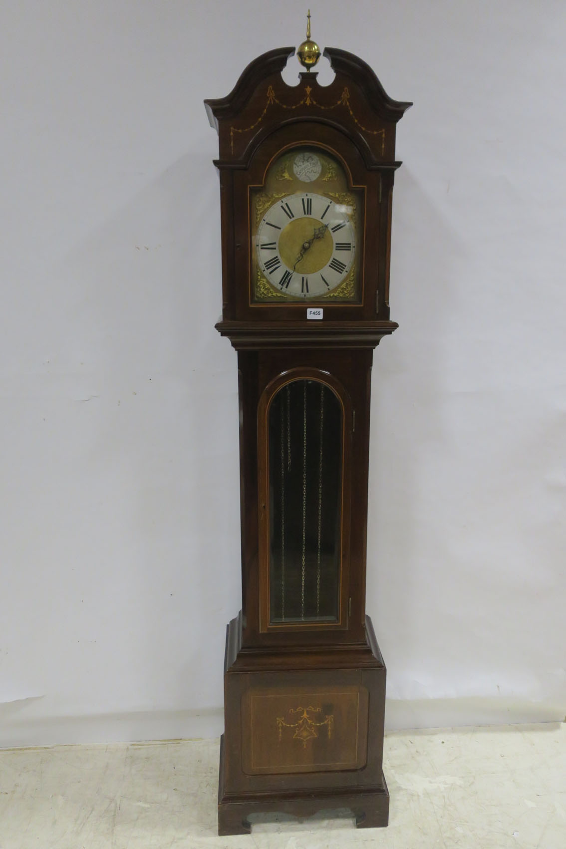 A FINE 19TH CENTURY MAHOGANY AND SATINWOOD INLAID LONG CASE CLOCK the architectural hood above a