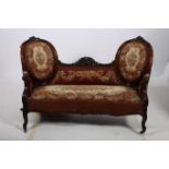 A GOOD 19TH CENTURY CARVED ROSEWOOD DOUBLE CHAIR BACK SETTEE the flower head and scroll cresting