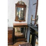 A GOOD EMPIRE DESIGN WALNUT AND PARCEL GILT CONSOLE TABLE of inverted breakfront outline surmounted
