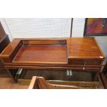 A 19TH CENTURY MAHOGANY AND SATINWOOD CROSS BANDED SIDE TABLE of rectangular outline the shaped top