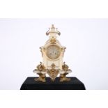 A 19TH CENTURY FRENCH ALABASTER AND GILT BRASS MOUNTED MANTEL CLOCK By Japy Freres the shaped case