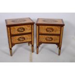 A PAIR OF CONTINENTAL BURR WALNUT AND KINGWOOD CHESTS of rectangular form with inlaid panel above