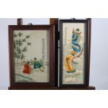 TWO CHINESE PORCELAIN PANELS depicting figures in a landscape in hardwood frames 42cm x 31cm / 45cm