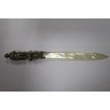 SILVER PLATED AND MOTHER OF PEARL LETTER OPENER the handle depicting Napoleon shown standing above