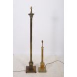 A BRASS CORINTHIAN COLUMN FLOOR STANDARD LAMP 138cm (h) together with a brass table lamp 71cm (h)