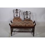 TWO EDWARDIAN SIDE CHAIRS together with an Edwardian mahogany duet stool with hinged seat on turned