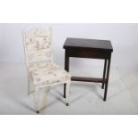 AN OAK FOLD OVER CARD TABLE and white painted side chair (2)