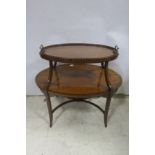 A 19th CENTURY SATINWOOD CROSS BANDED TWO TIER ETAGERE with detachable tray and brass handles above