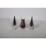 THREE PIECES OF RUBY GLASS AND CLEAR GLASS ART GLASS