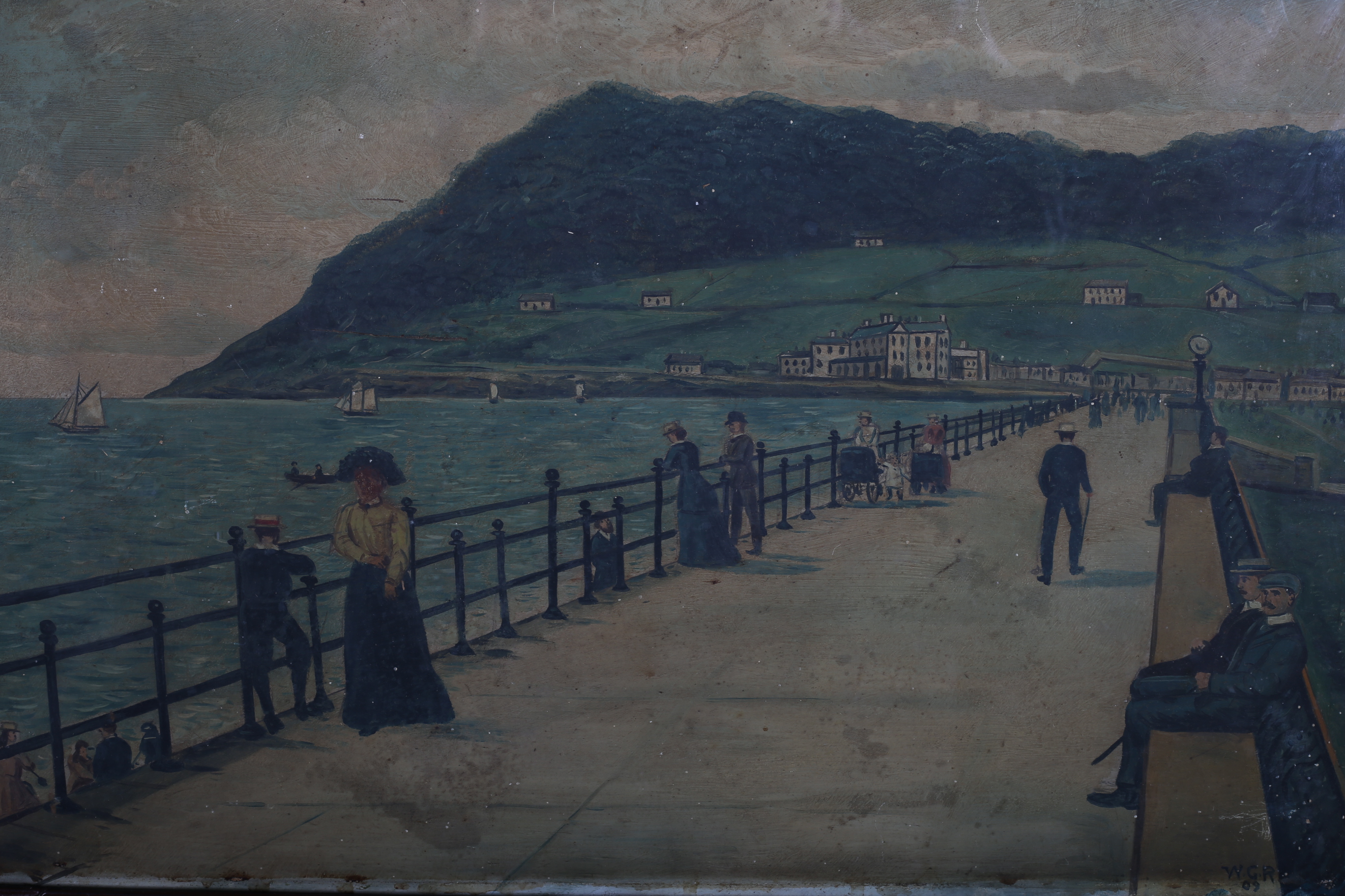 W G R (POSSIBLY WILLIAM GEORGE ROBB) BRITISH 1872 - 1940 PROMENADE WITH FIGURES Oil on