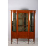 A VERY FINE 19TH CENTURY SATINWOOD INLAID CHINA DISPLAY CABINET of rectangular bowed outline the