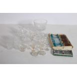 A COLLECTION OF GLASS WARE to include six Waterford cut glass tumblers engraved glass bowl vases