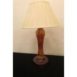 A GALLE STYLE ETCHED GLASS TABLE LAMP of baluster form with circular foot and pleated shade 70cm