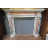 A FINE 19TH CENTURY WHITE STATUTORY AND PINK VEINED MARBLE CHIMNEY PIECE of inverted breakfront