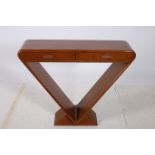 A RETRO CHERRYWOOD CONSOLE TABLE the rectangular top with two frieze drawers and shaped moulded