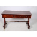 A GOOD 19TH CENTURY MAHOGANY LIBRARY TABLE of rectangular outline the shaped top with two frieze