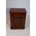 A 19TH CENTURY MAHOGANY CUPBOARD of rectangular outline the hinged lid with mock frieze drawer with