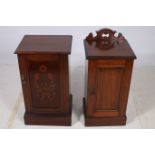 TWO EDWARDIAN MAHOGANY BEDSIDE PEDESTALS each of rectangular form with panelled doors and platform