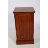 A 19TH CENTURY MAHOGANY AND SATINWOOD INLAID BEDSIDE PEDESTAL the rectangular top above an inlaid