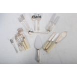 A COLLECTION OF PLATED FLAT WARE to include a thirteen piece fish set twelve mother of pearl handle