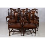 A FINE SET OF TWELVE HEPPLEWHITE DESIGN MAHOGANY DINING CHAIRS CIRCA 1900 including a pair of elbow