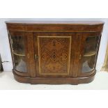 A FINE 19TH CENTURY BURR WALNUT AND SATINWOOD INLAID SIDE CABINET of rectangular breakfront outline