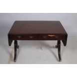 A GOOD GEORGIAN MAHOGANY SOFA TABLE the rectangular hinged top above two frieze drawers with