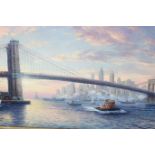 THOMAS KINKADE THE SPIRIT OF NEW YORK An Oleograph Limited edition with certificate 27cm x 58cm
