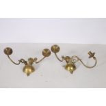 A PAIR OF BRASS TWO BRANCH WALL SCONCES each with a urn and bulbous back plate issuing two scroll
