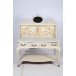 A 19TH CENTURY CREAM PAINTED AND MARBLE TOP WASH STAND the superstructure with tiled inset and oval